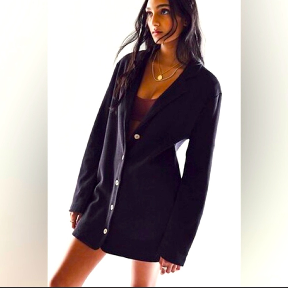 Free People Beach Lizzie Blazer Black romper One piece Front dress back shorts S